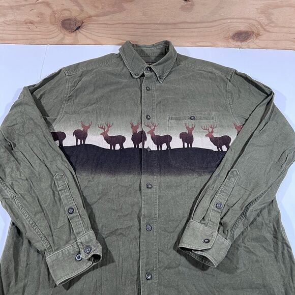 Vintage Woolrich Olive Deer Long Sleeve Button Down Shirt Men's Size XL - Picture 3 of 9